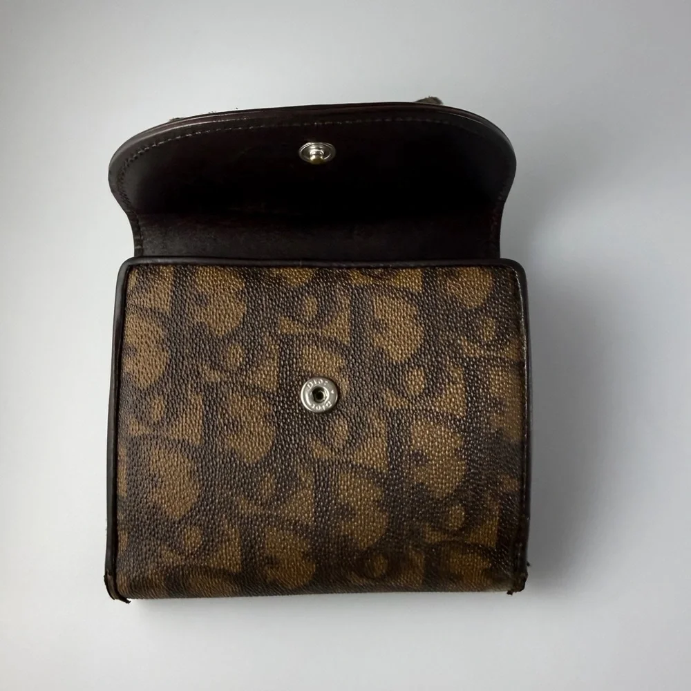 Authentic Christian Dior Romantique Trotter Ribbon Small Wallet Brown